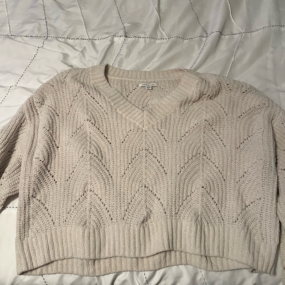 American Eagle Outfitters Cream V-Neck Sweater